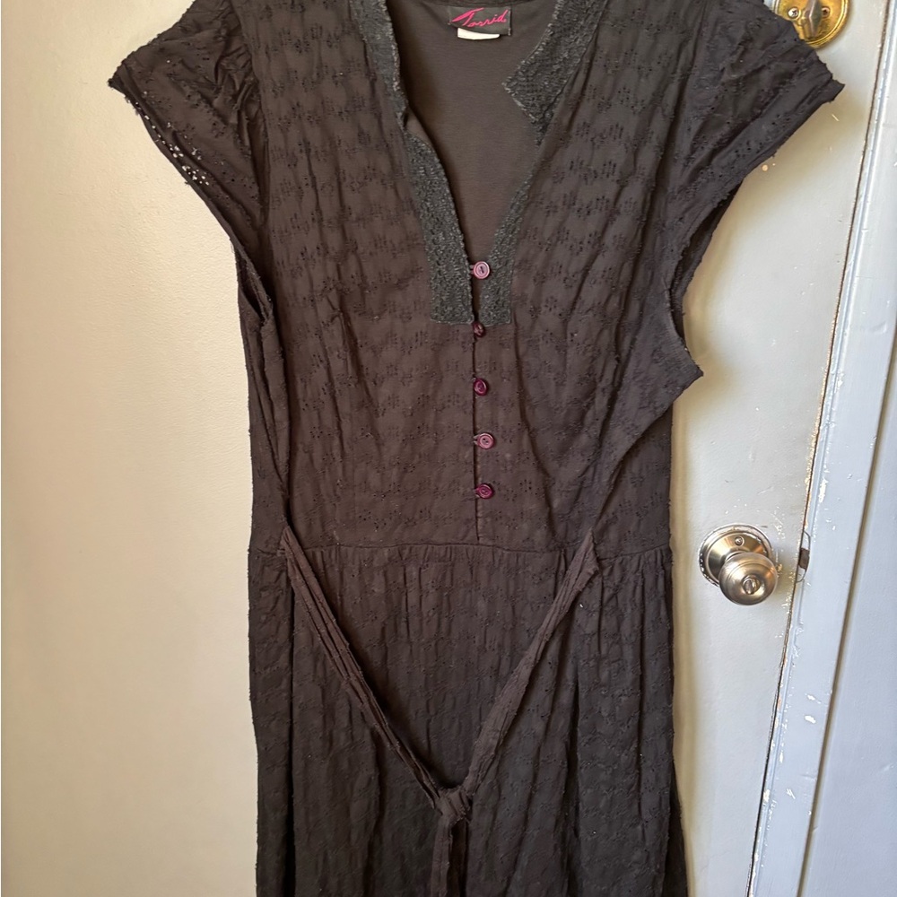 Torrid Brown Midi Dress with Purple Accents